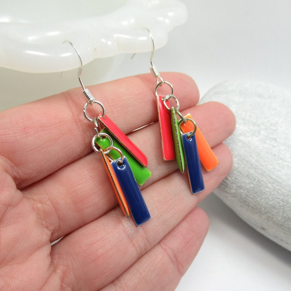 Enamel rectangle dangle earrings - Picture 2 of 9